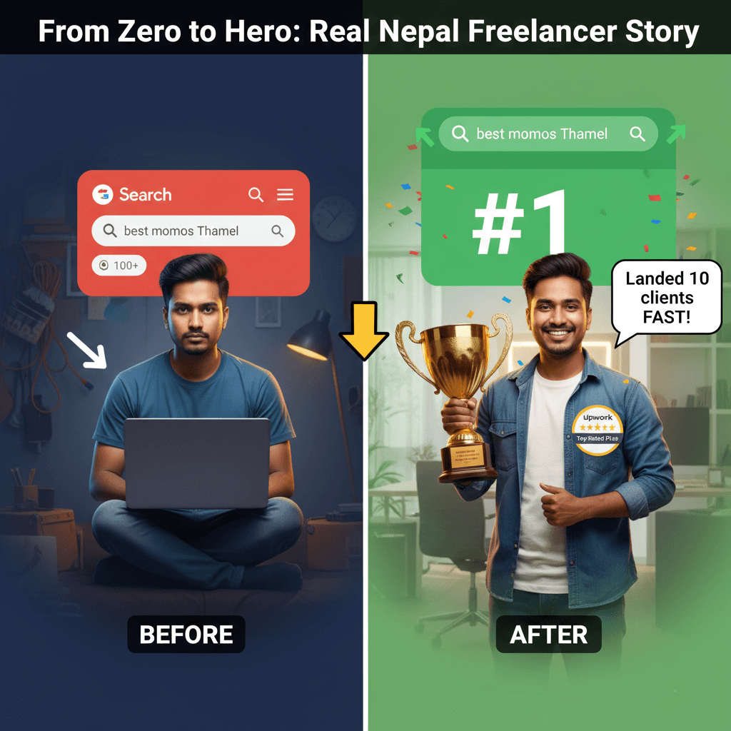 Testimonial image of Kathmandu SEO freelancer achieving top Google rankings and clients