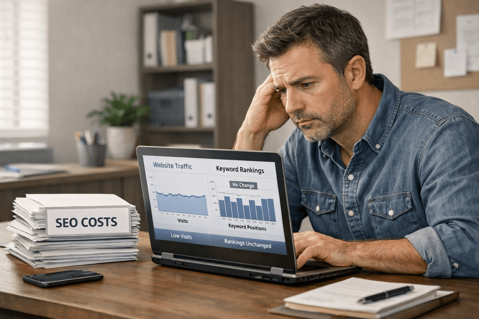 Small business owner frustrated with poor SEO results despite ongoing monthly SEO spending